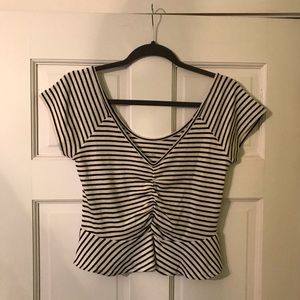 white & navy striped crop top